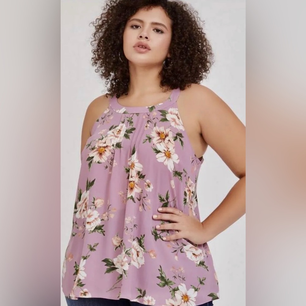 Torrid Floral Pleated Halter Tank (plus size; size 00)